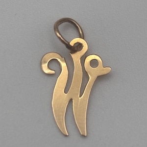 May include: A gold-colored pendant in the shape of the letter "W". The pendant has a loop at the top for a chain. The design is simple and elegant, suitable for a necklace or bracelet.