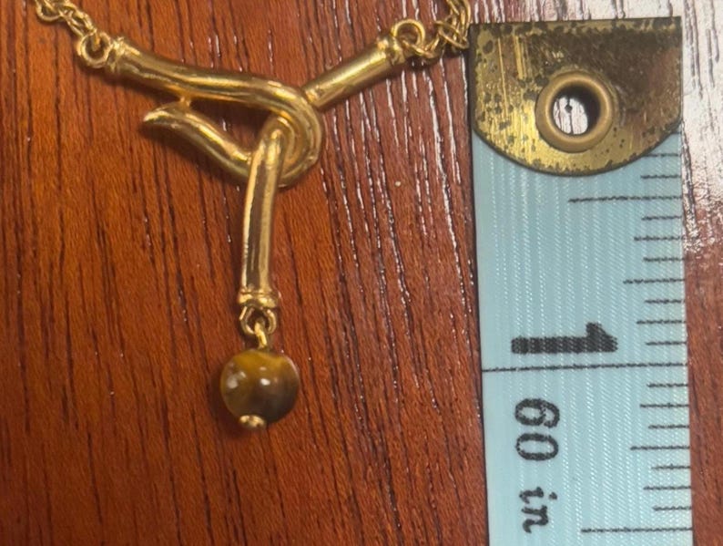 Vintage 60s Trifari Tiger Eye Bead Hook Necklace 15.5 15 1/2 Inches Yellow Gold Tone Y-Shape immagine 5