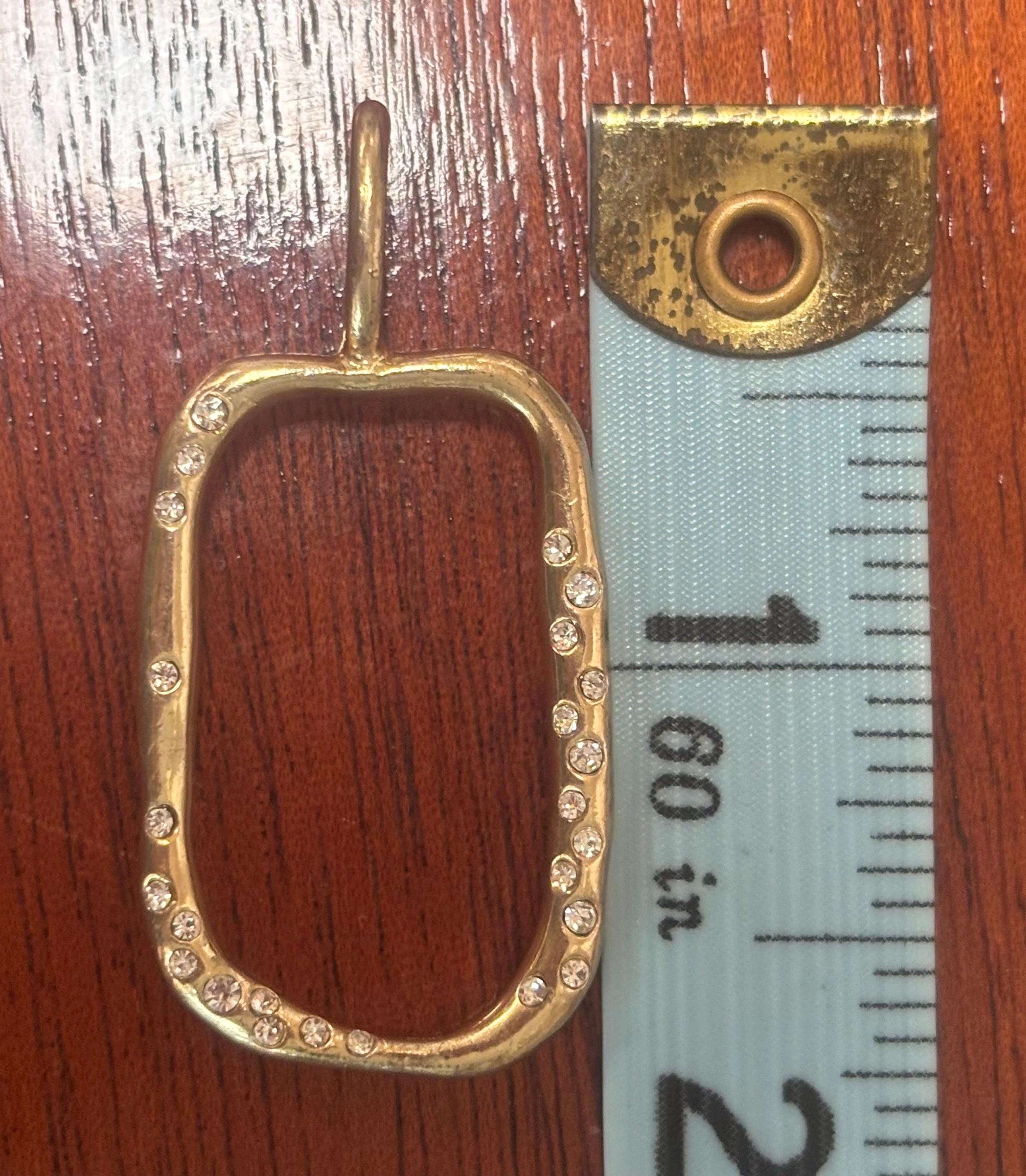2000s Rhinestone Rectangle Pendant Yellow Gold Tone Round Rhinestones ...
