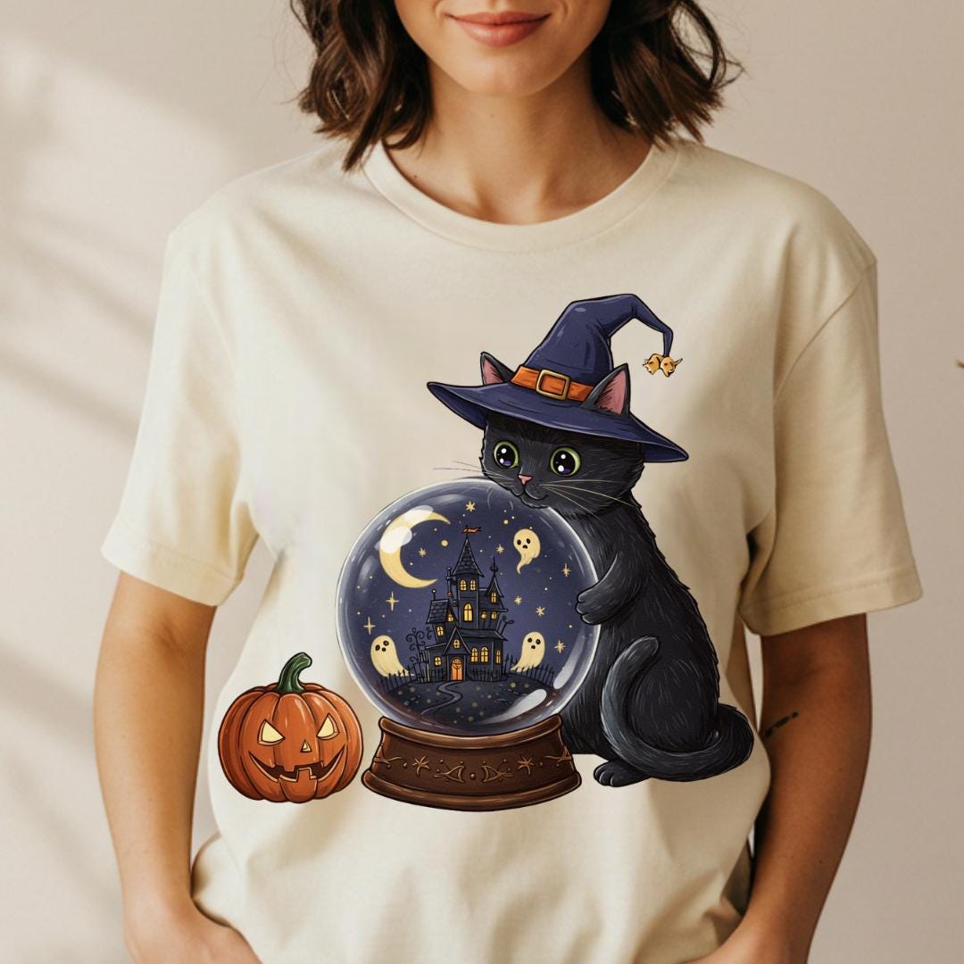 Halloween Black Cat Witch Hat Haunted House Digital Print PNG - Etsy