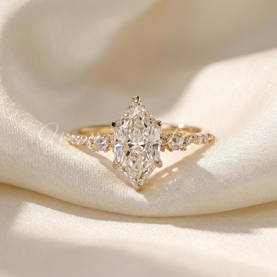 14K Gold Dutch Marquise Cut Lab Grown Diamond, Vintage Elegant ...