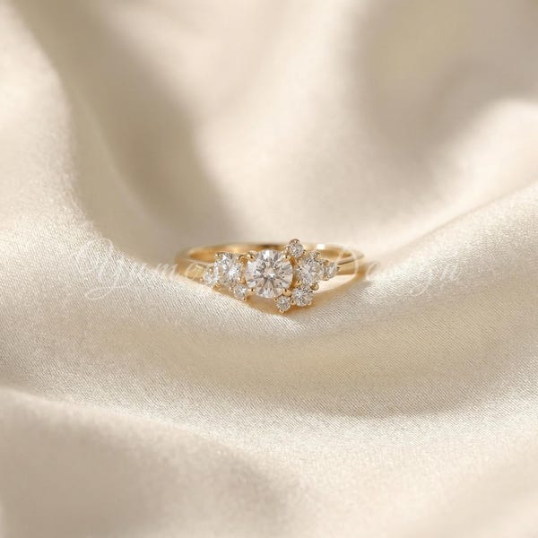 14K Lab Grown Diamond Cluster Engagement Ring, Wedding Band Promise Gift For Her