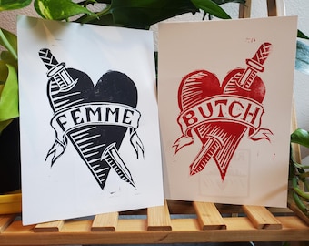 butch+femme linocut print SET OF TWO