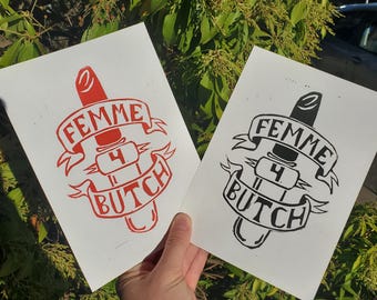 femme 4 butch linocut print