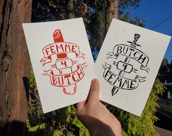 butch4femme/femme4butch linocut print SET OF TWO