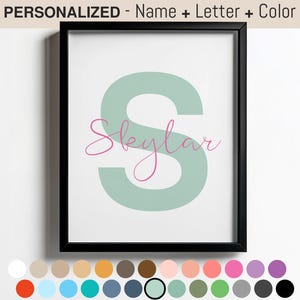Impresión de letras con nombre personalizadas, arte de pared con inicial personalizada, decoración de guardería en color verde menta pálido, letrero con nombre para habitación de bebé, decoración para habitación de niños, letra S, espuma de mar