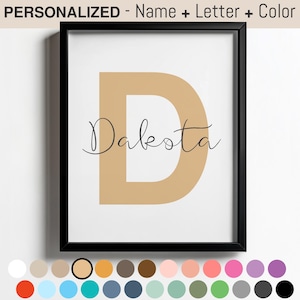 Personalisierter Baby Namensdruck - Benutzerdefinierte Anfangswandkunst für Baby- und Kinderzimmer - Kleinkind-Neutrales Gelb - Modernes Namensschild Buchstabe D Dekor