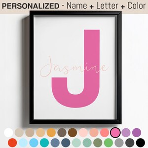 Decoración de pared con letras y nombres personalizados - Arte de pared con iniciales personalizado para guardería - Rosa fuerte y rubor - Decoración de habitación de niña para bebés y niños