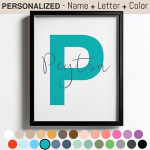 Personalisierte Name Buchstabe Wand Kunst Druck Benutzerdefinierte Initiale Wand Dekor Türkis Navy Kinderzimmer Dekor Kinderzimmer Namen Schild Kleinkind Schlafzimmer gerahmt