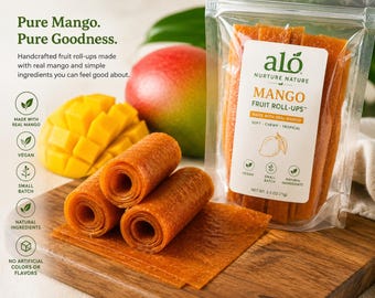 Rollitos de fruta de mango aLo™ / Láminas de fruta de mango tropical / Snack artesanal de producción limitada / Vegano / Dulce natural / Favorito del mercado de agricultores