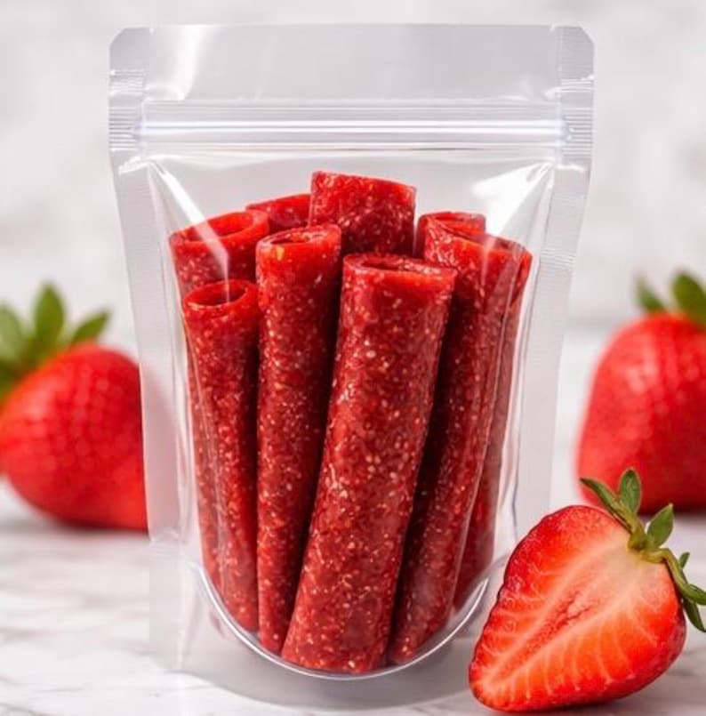 Erdbeer-Fruchtrollen | Gesunder Snack für Kinder | Natürliches Fruchtleder | Hausgemachter Snack | Ohne Konservierungsstoffe Bild 3