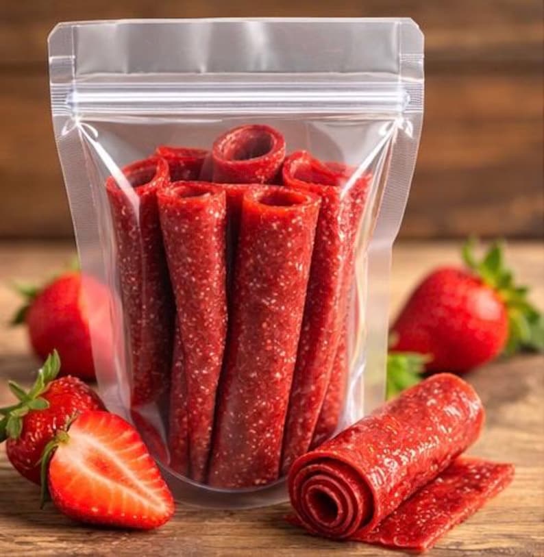 Erdbeer-Fruchtrollen | Gesunder Snack für Kinder | Natürliches Fruchtleder | Hausgemachter Snack | Ohne Konservierungsstoffe Bild 4