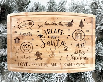 Personalized Santa Tray, Christmas Eve Cookies and Milk Cutting Board, Dear Santa for Kids, Reindeer Carrot Food, Custom Cookie Wood Tray