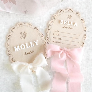 Newborn Name Announcement Sign: Baby Girl Hospital Birth Statistic with swan and bow