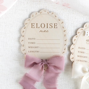 Floral Scalloped Newborn Baby Birth Statistic Sign, Hospital Name Plaque, Nursery Decor Keepsake, Baby Shower Gift, Coquette Bow Ribbon