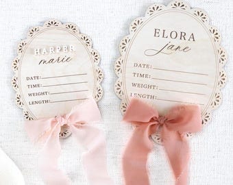 Baby Name Sign for Arrival Announcement, Baby Shower Gift, Personalized Plaque with birth Statistics