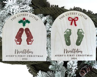 Baby's First Christmas Footprint Keepsake, Handprint Reindeer Mistletoes Sign