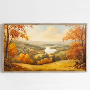 Rustic Fall Artwork for Frame TV | Autumn Valley Art | Vintage Landscape Painting