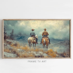 Cowboy Duo Western TV Art | Digital Frame TV Download | Rustic Horseback Landscape Art | Vintage Mountain Wallpaper for Smart TVs