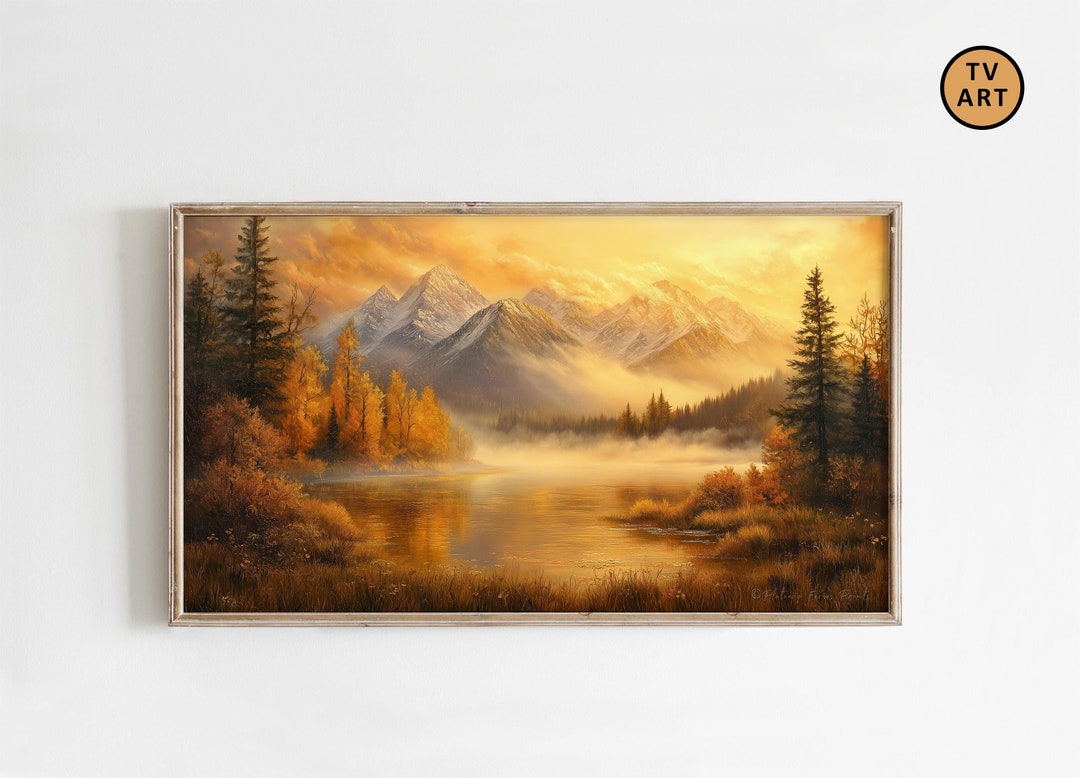 風景画 秋の山と田畑 金色フレーム 風景画 秋の山と田畑 金色フレーム｜風景画 秋の山と