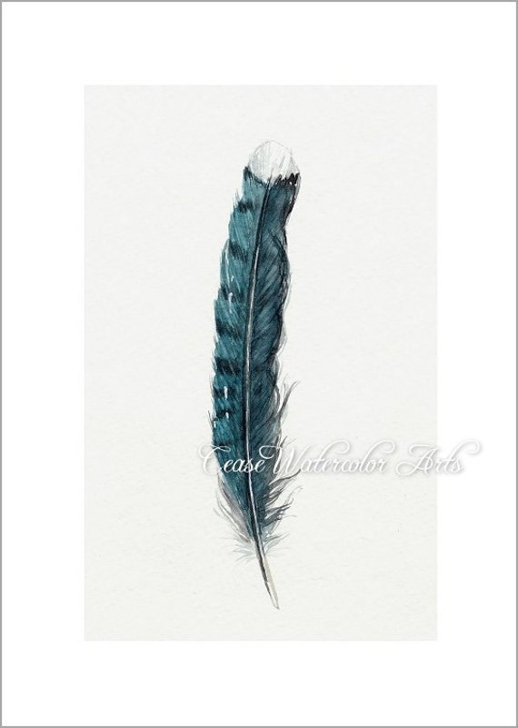 Blue Jay Feather Wall Art Watercolor 5x7 Giclee Print | Etsy