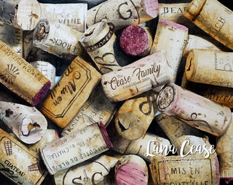 Custom wine cork print wall art - Watercolor giclee print