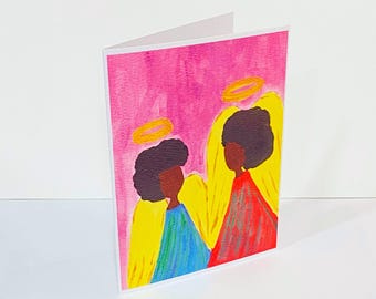 Tarjeta de felicitación de Black Angels / Tarjeta artística original / Interior en blanco (5,5 x 4 pulgadas)