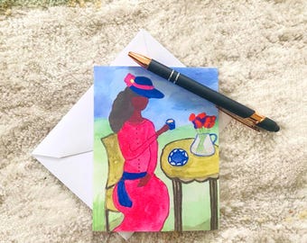 Tarjeta de felicitación de la fiesta del té de la mujer negra: Tarjeta de arte moderno