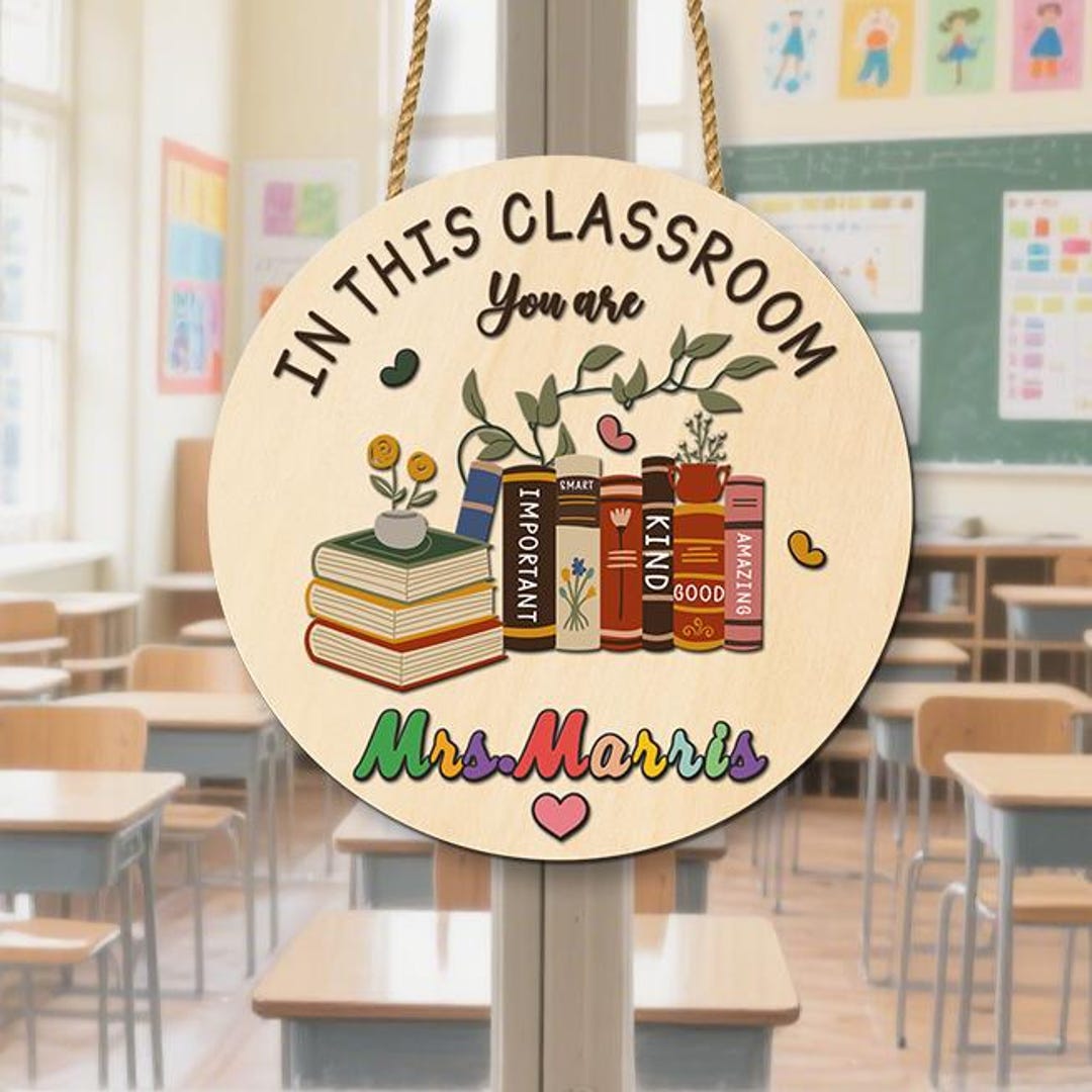 Custom Teacher Door Sign, Classroom Decor, Teacher Wooden Door Hanger ...