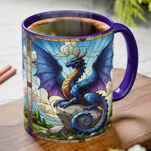 MEDIEVAL DRAGON MUG, Majestic Blue Purple Coffee Cup, Gift for Dragon Lovers, Medieval Dragon Mug Cup, Fantasy Mythical Art Mug