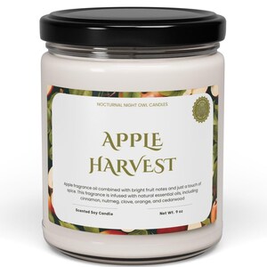 Soy Candle, Apple Harvest Scent, Autumn Candle, 9oz Hand-Poured, Fruit and Spice Candle, Cinnamon Nutmeg Clove Orange Cedarwood Infused