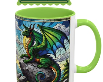 Majestic Green Dragon Mug, Medieval Fantasy Coffee Cup