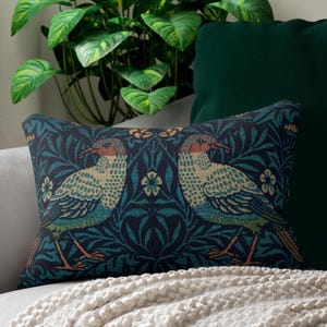 William Morris Vogel Print Lendenkissen, Sofakissen, dekoratives Dekokissen, Vogel-Liebhaber-Geschenk, Vogel-Design, Bürokissen, Vogel-Dekor