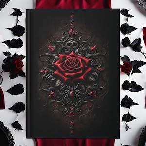 Gothic Red Rose and Spider Hardcover Journal Matte - Dark Floral Writing Notebook, Creepy Gothic Diary, Spooky Bullet Journal, Red Rose