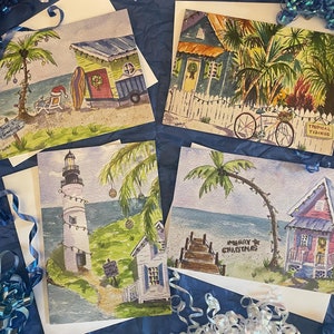 tropische strand aquarel kunst kerstkaarten