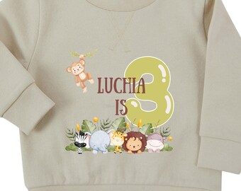 Pull d'anniversaire animal personnalisé pour enfants : cadeau personnalisé avec nom