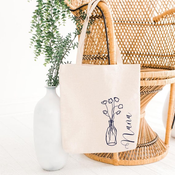 Personalized Grandma Tote Bag: Floral Vase, Custom Nana Gift