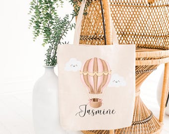 Sac cabas personnalisé en coton montgolfière : cadeau fille personnalisé