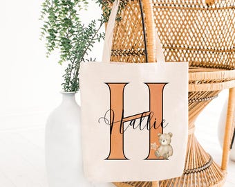 Sac fourre-tout personnalisé en coton pour fille, cadeau avec initiales et prénom