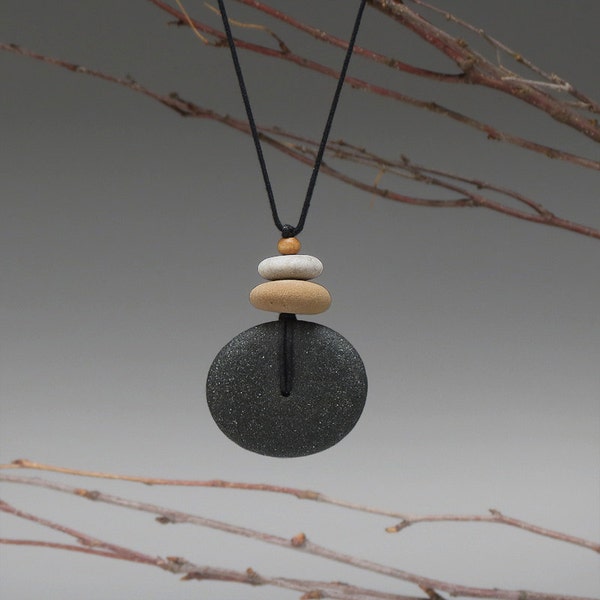 RESERVED for RENATA.    Beach Stone Necklace,  a personal talisman for the nature lover, one of a kind,black