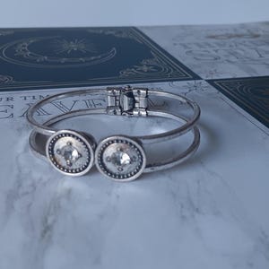 Vintage 1970s Rhinestone Cuff Bracelet: Chunky Silver Tone Hinged Bangle