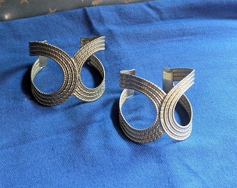 Vintage Cuff Bracelet Set: Sculptural Wide Bangle, Statement Textured Jewelery