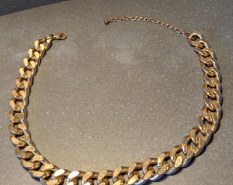 Gold Tone Curb Chain Choker Necklace: Chunky Layering Collar