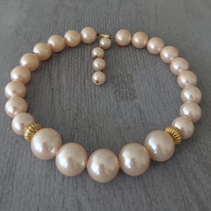 1960s Vintage Faux Pearl Choker Necklace: Champagne & Gold-Tone