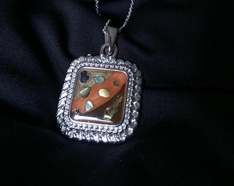 1990s Vintage Modern Abstract Pendant Necklace: KC Signed Silver-Tone Art Jewelry