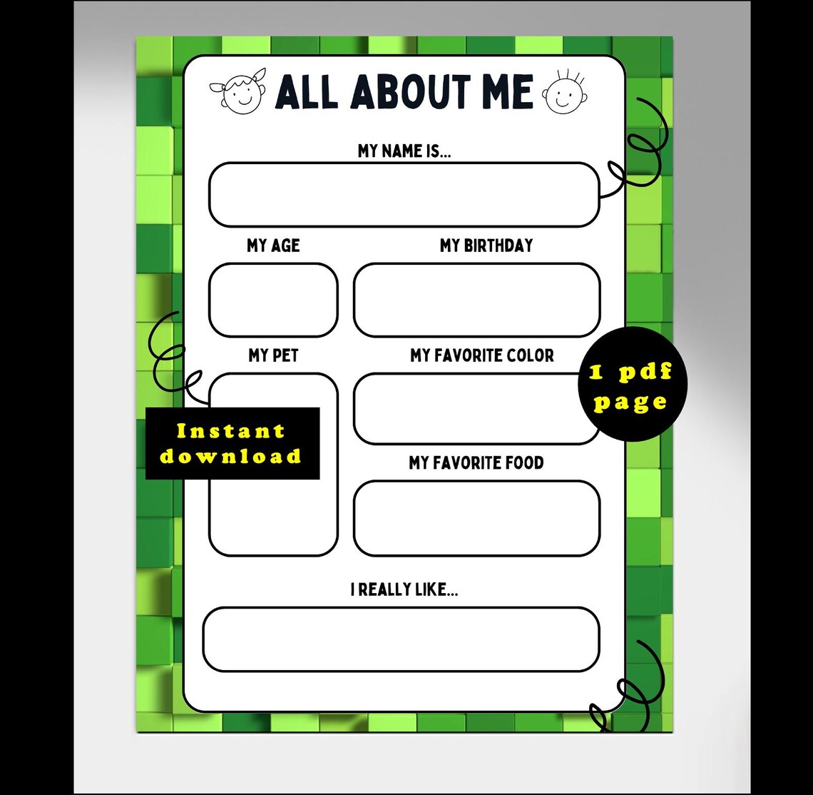 All About Me Printable Worksheet for Kids | Back to School Activity ...