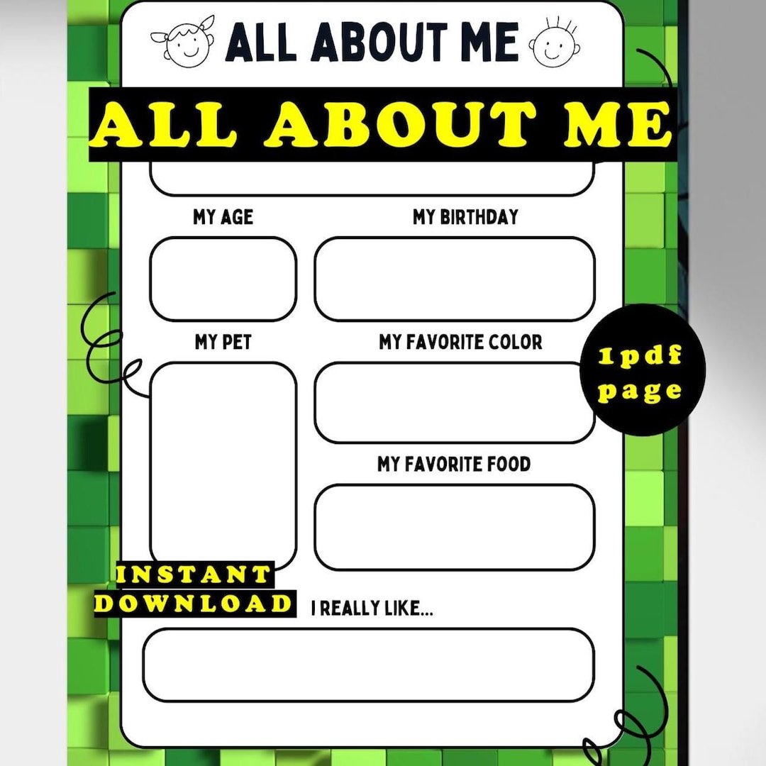 All About Me Printable Worksheet for Kids | Back to School Activity ...