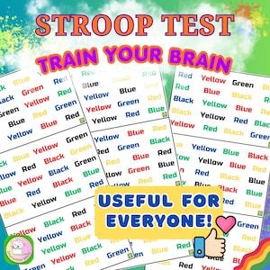 Stroop Test Cards Printable, Brain Training Flashcards Focus Memory, Therapy Mind Game PDF