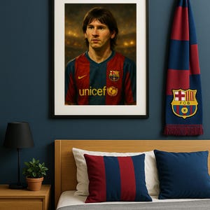 Lionel Messi Wall Art Print | Vintage Football Poster | Iconic Soccer Legend Portrait | Barcelona Jersey Digital Download