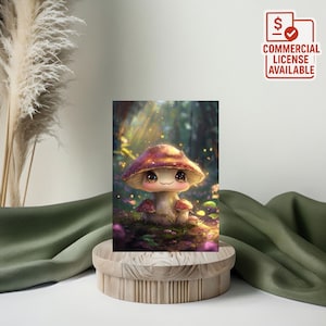 Cute Kawaii Mushroom Wall Art | Whimsical Fantasy Forest Print | Magical Fairy core Décor | Adorable Cottage core Illustration